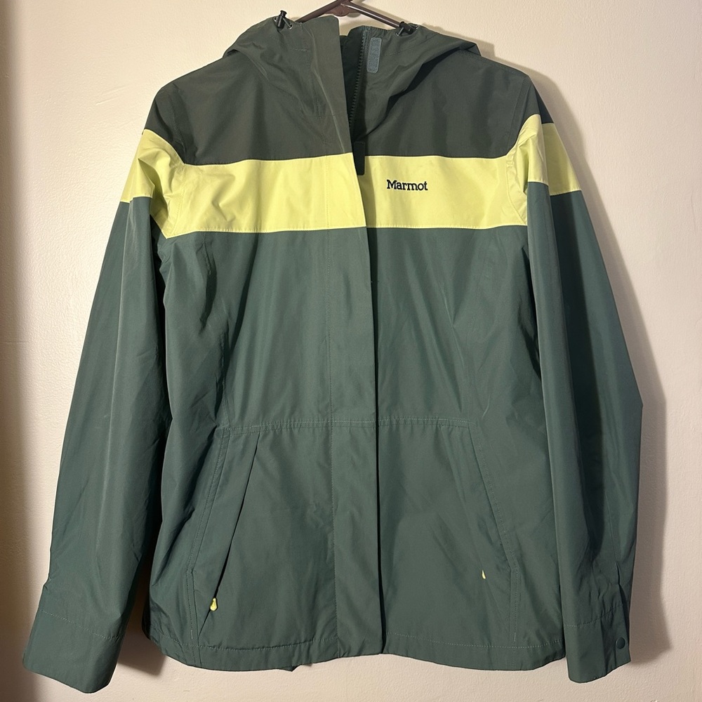 Marmot Hooded Rain Jacket in Shades of Green/Yellow